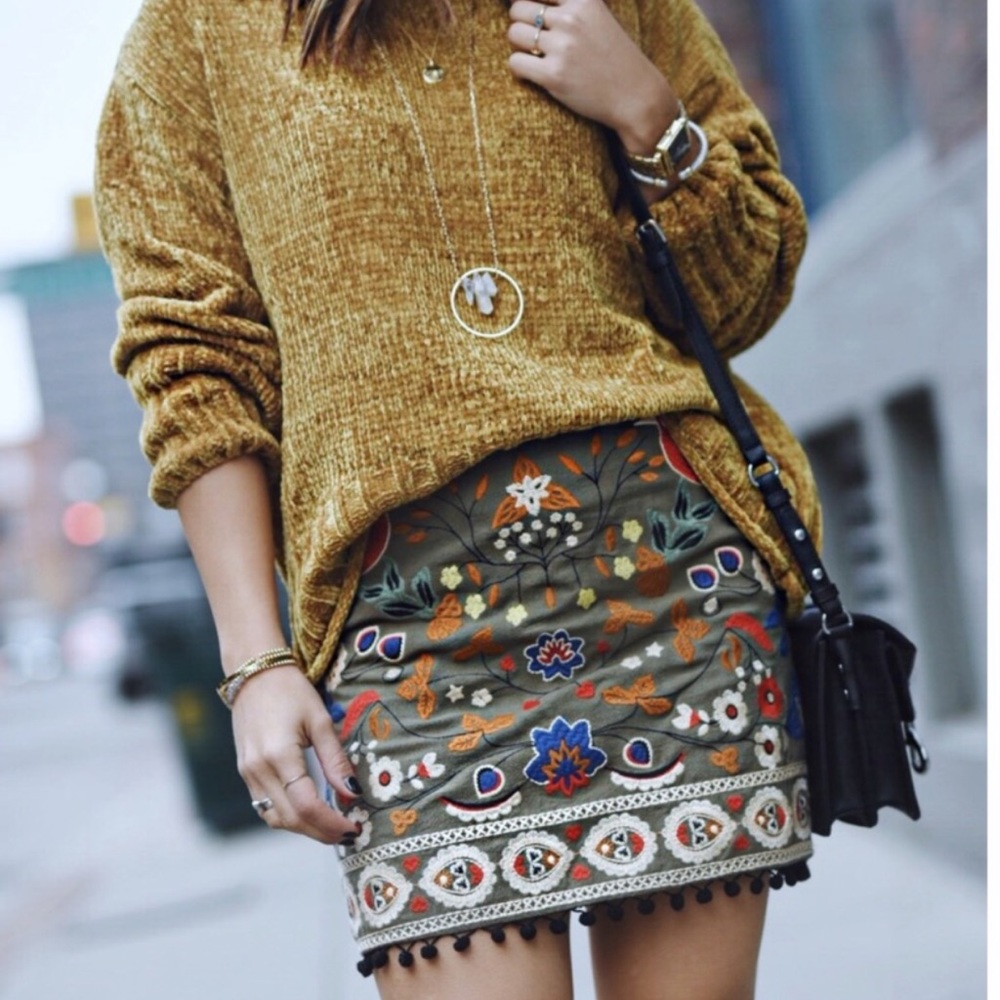 Altard state linen embroidered mini skirt